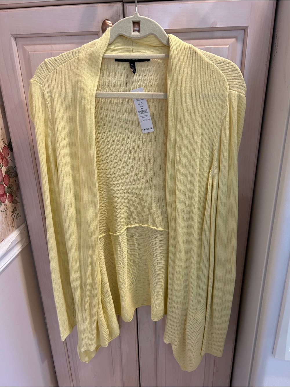 White House Black Market Cardigan Sweater Womens Size XL Yellow Open Knit Sheer